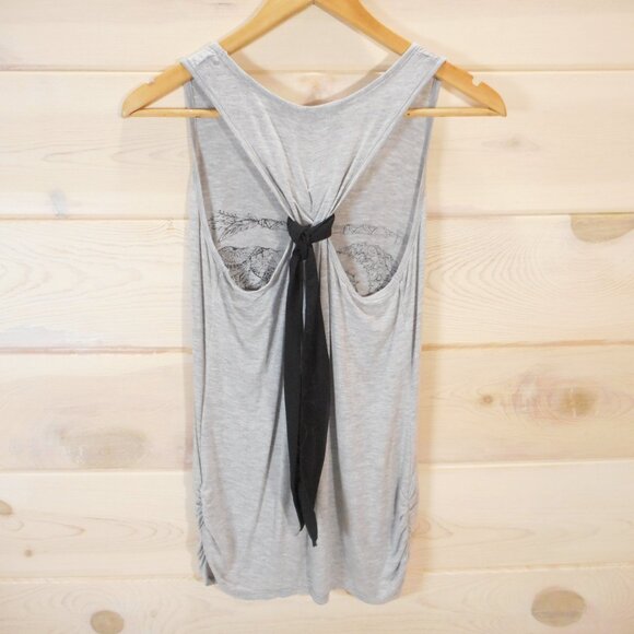 Raggs II Riches Juniors M Tank Top Gray Scarf Tie-Back Elephant Moon Sun Print - Picture 3 of 10